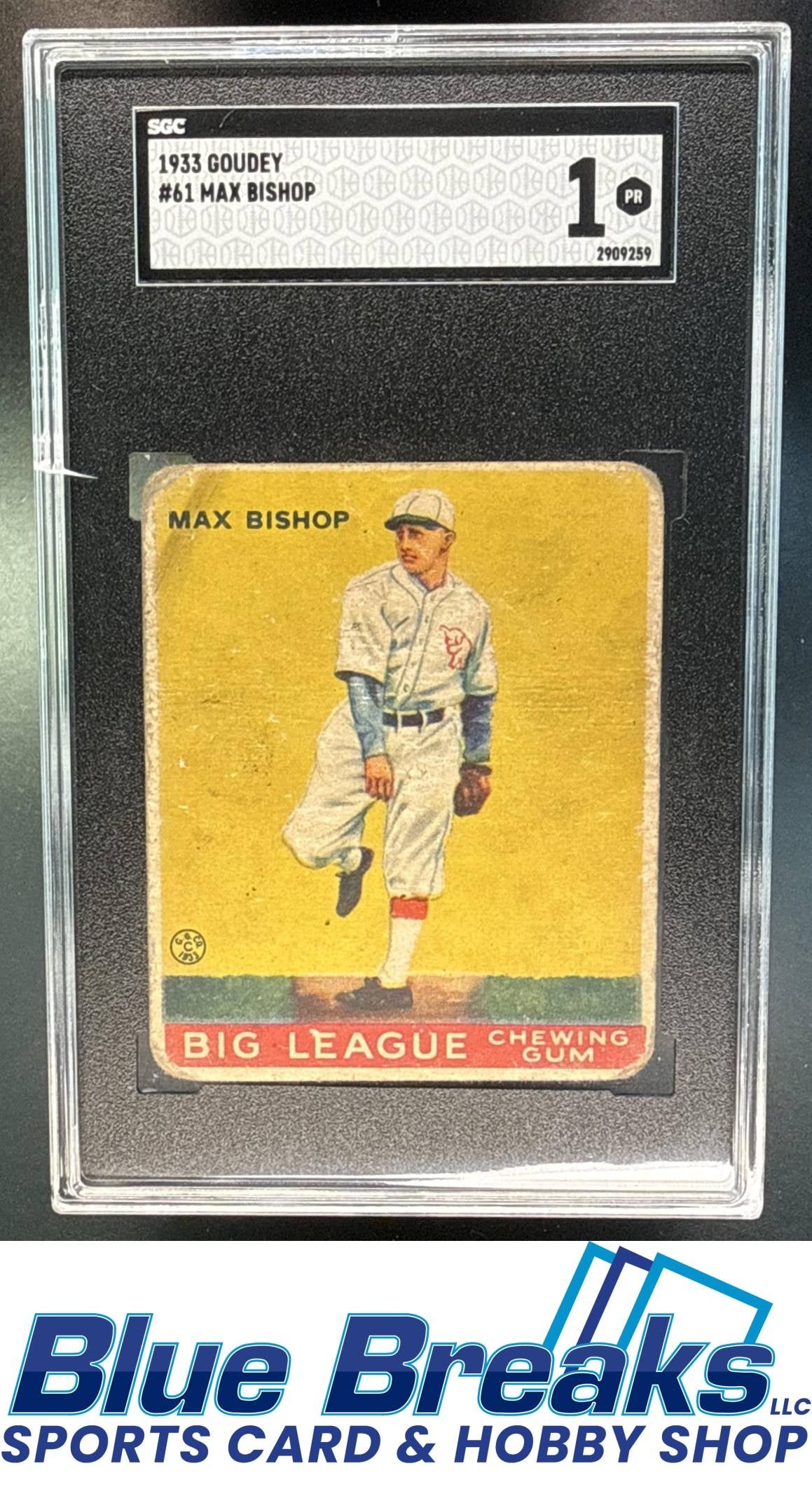 1933 Goudey R319 Max Bishop Rookie #61 RC SGC 1 Philadelphia Athletics / Athletics