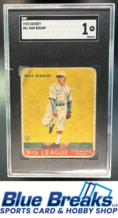 1933 Goudey R319 Max Bishop Rookie #61 RC SGC 1 Philadelphia Athletics / Athletics