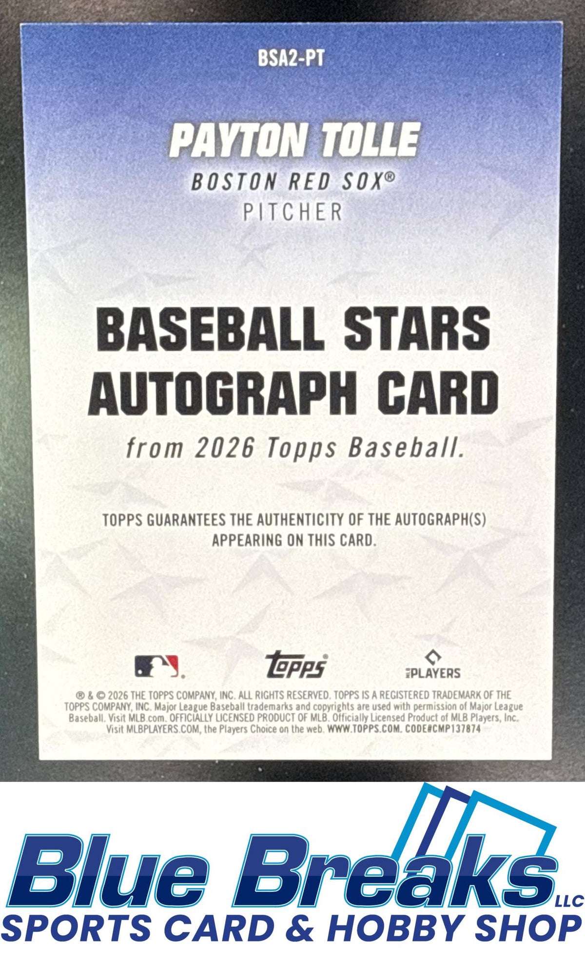 2026 Topps Series 2 Payton Tolle #BSA2-PT Baseball Stars Auto RC Boston Red Sox