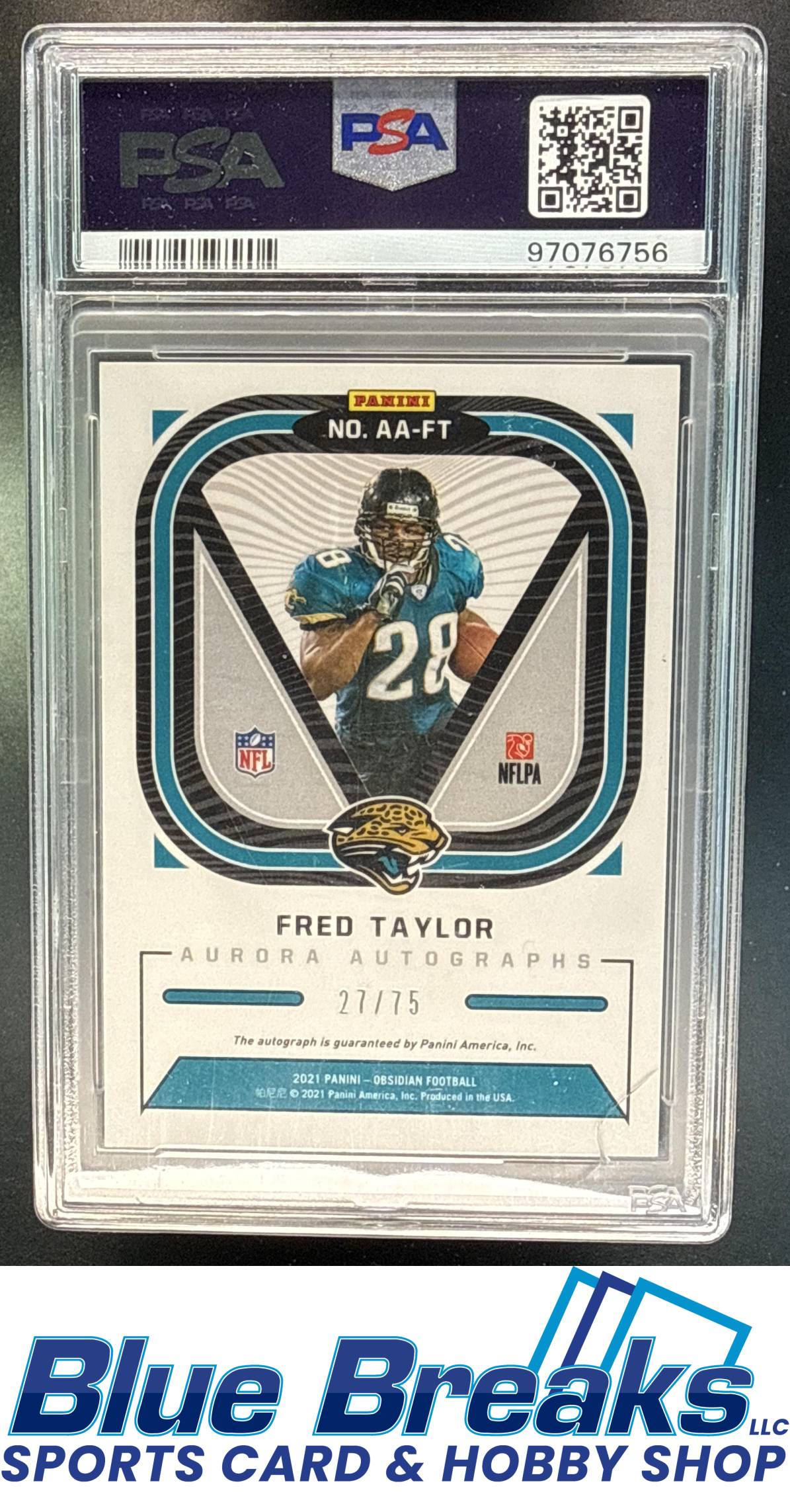 2021 Panini Obsidian Fred Taylor #AA-FT Aurora Autos Electric Etch Orange 27/75 Auto PSA 10 Jacksonville Jaguars