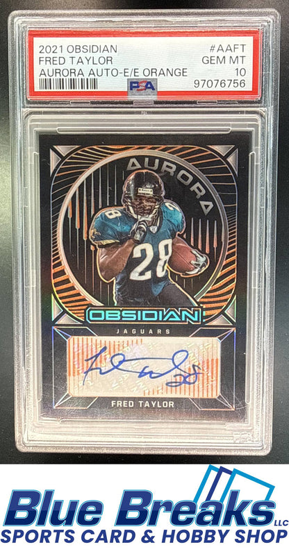 2021 Panini Obsidian Fred Taylor #AA-FT Aurora Autos Electric Etch Orange 27/75 Auto PSA 10 Jacksonville Jaguars