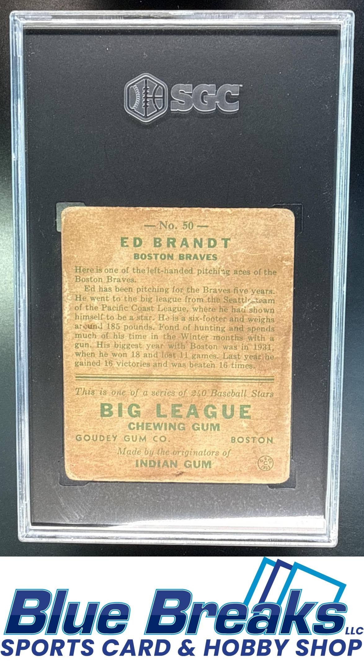 1933 Goudey R319 Ed Brandt Rookie #50 RC SGC 1 Boston Braves / Atlanta Braves