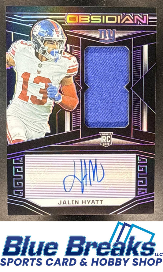 2023 Panini Obsidian Jalin Hyatt #206 Electric Etch Purple 08/75 Relic Auto RC New York Giants