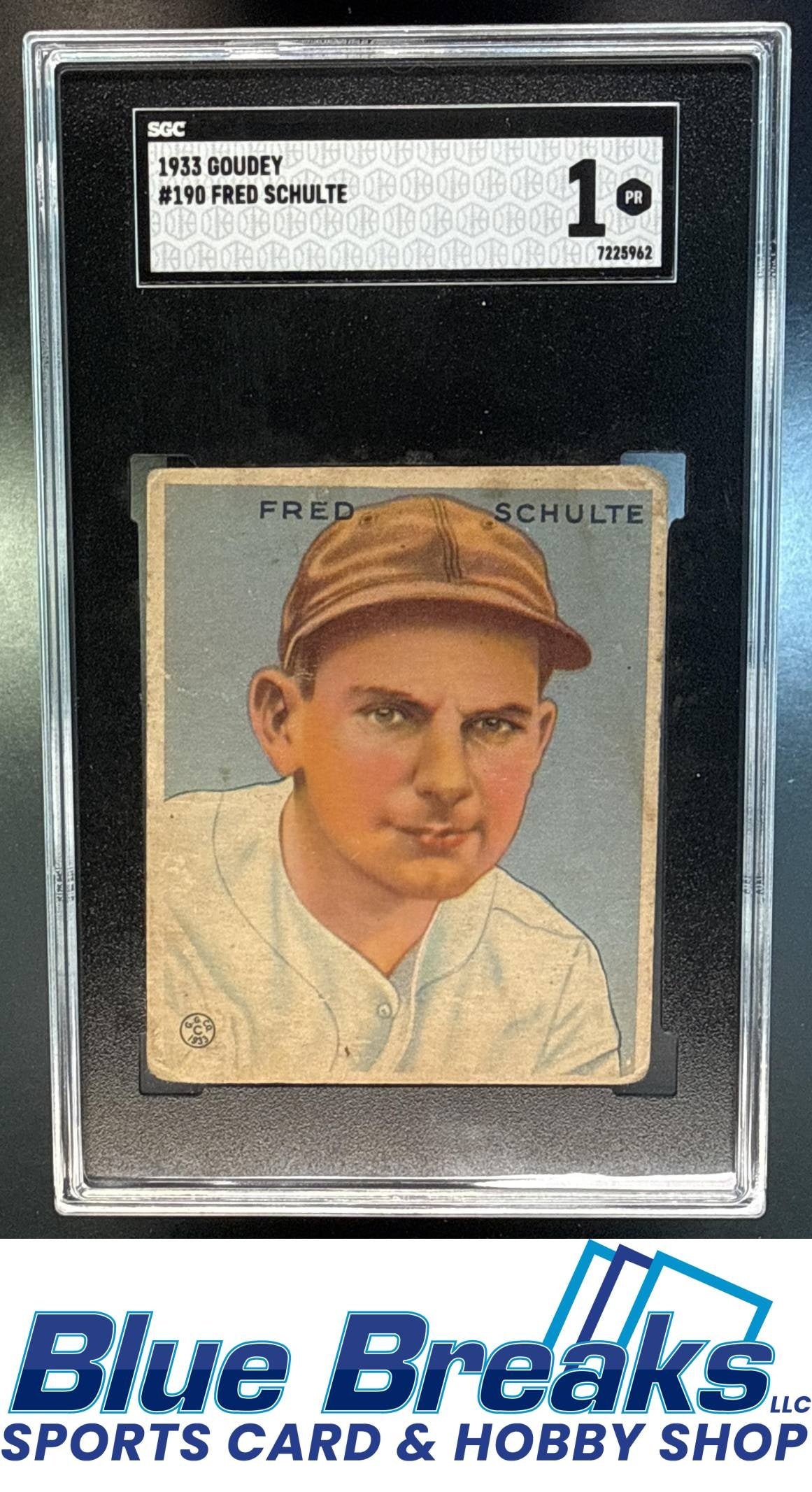 1933 Goudey R319 Fred Schulte Rookie #190 RC SGC 1 Washington Senators / Minnesota Twins