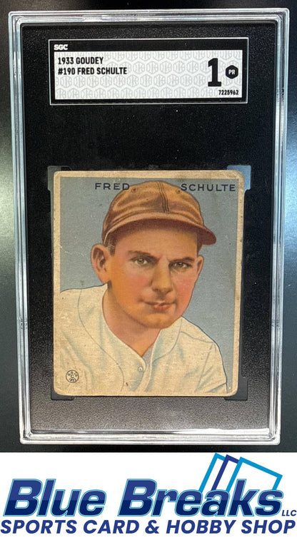 1933 Goudey R319 Fred Schulte Rookie #190 RC SGC 1 Washington Senators / Minnesota Twins