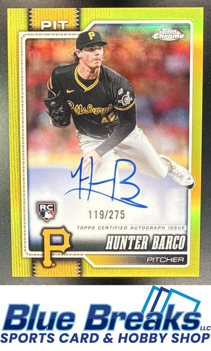 2026 Topps Chrome Hunter Barco #RA-HBA Rookie Auto Yellow Refractor 119/275 RC Pittsburgh Pirates
