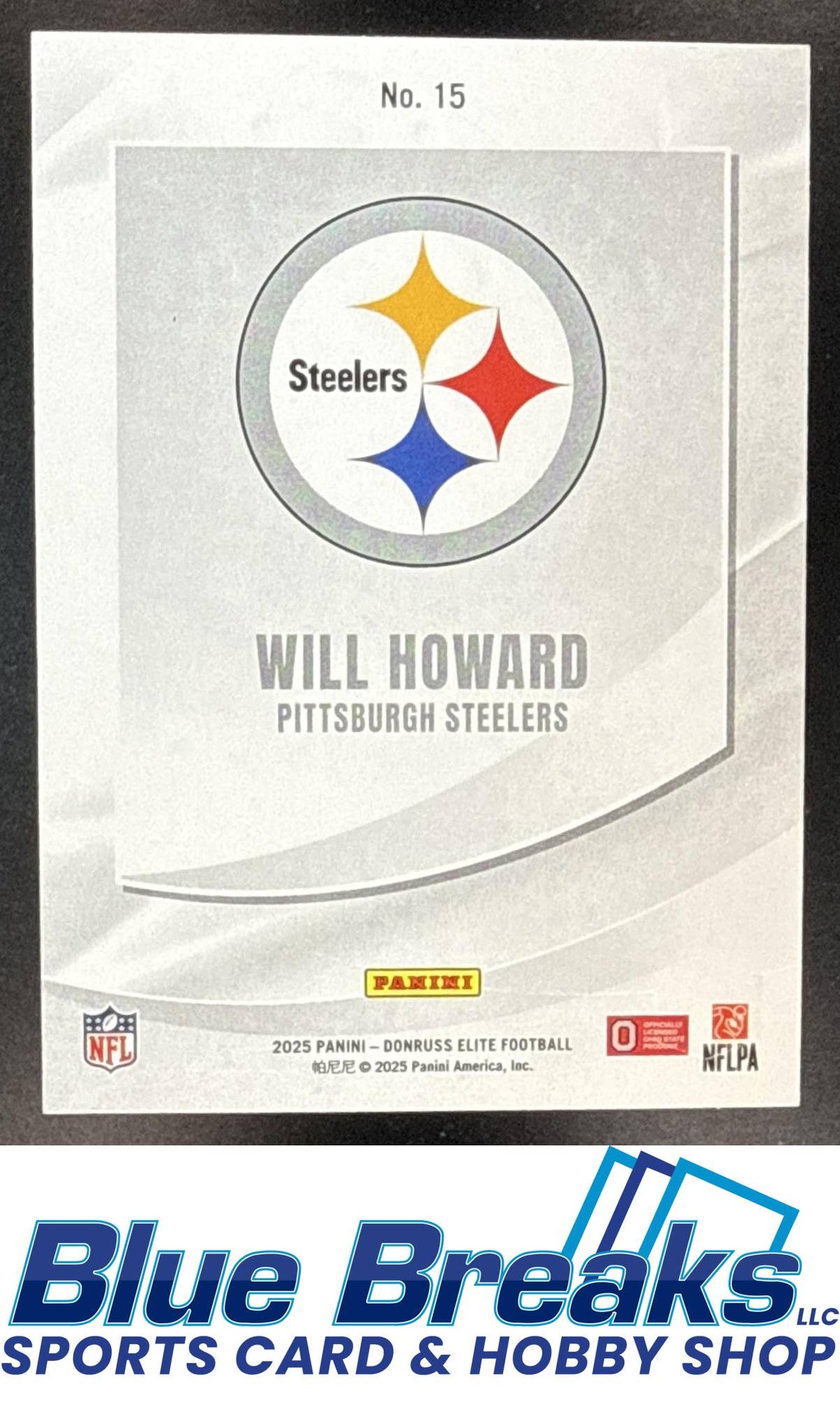 2025 Panini Donruss Elite Will Howard #15 Rookie Elitist Blue 03 /75 RC Pittsburgh Steelers