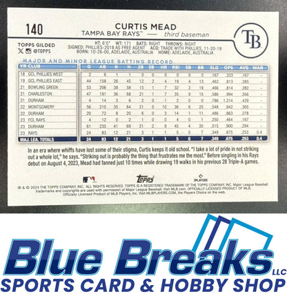 2024 Topps Gilded Collection Curtis Mead #140 Chrome Gold Wave Refractor 08/75 RC Tampa Bay Rays