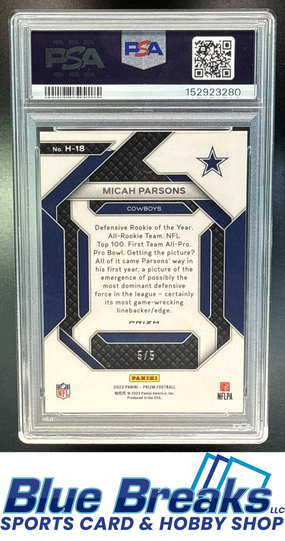 2023 Panini Prizm Micah Parsons #H-18 Emergent Prizms Gold Vinyl 5/5 PSA 10 Dallas Cowboys