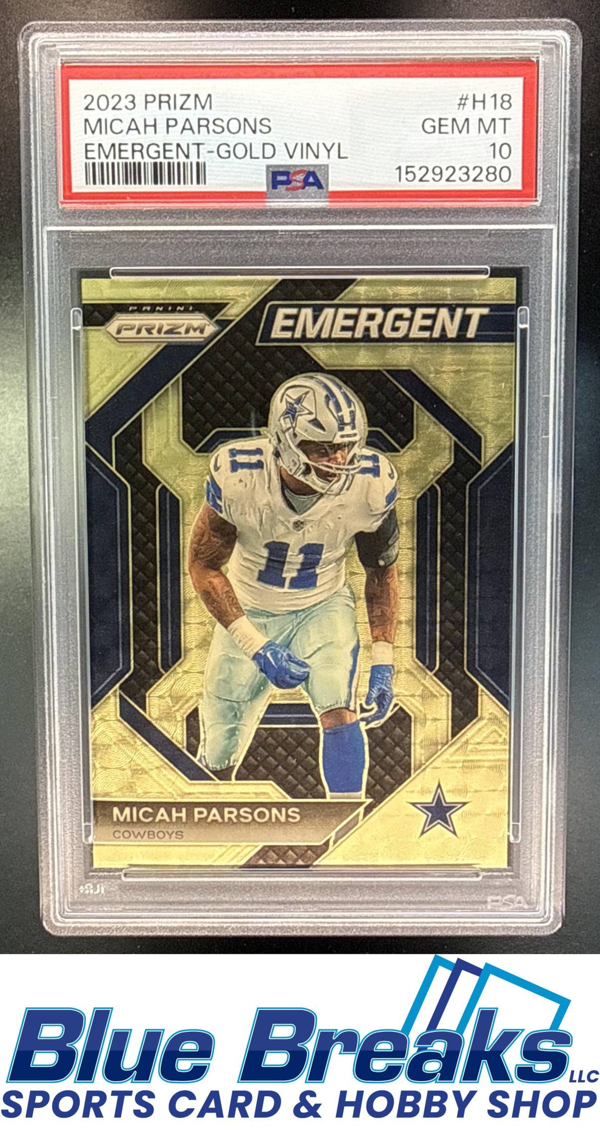 2023 Panini Prizm Micah Parsons #H-18 Emergent Prizms Gold Vinyl 5/5 PSA 10 Dallas Cowboys