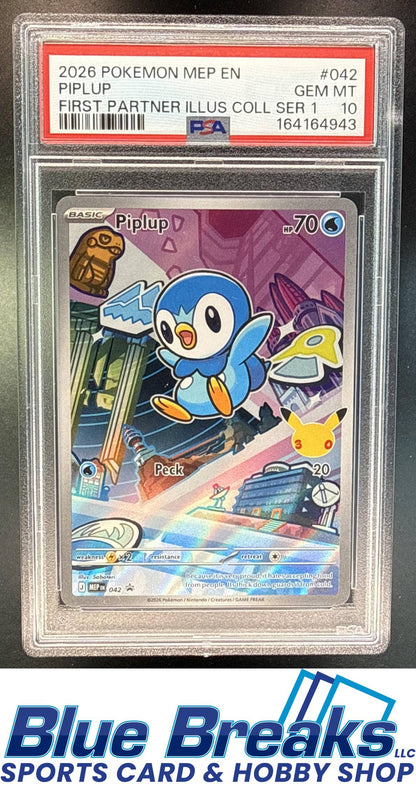 2026 Pokemon MEP Black Star Promos Piplup #042a First Partner Illustration Collection Series 1 PSA 10
