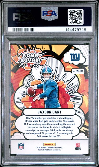 2025 Panini Donruss Bomb Squad #BS-JDT - Jaxson Dart - New York Giants - PSA 10