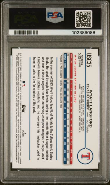 2024 Topps Chrome Update #USC35 Wyatt Langford Blue Raywave - PSA 10 - Texas Rangers