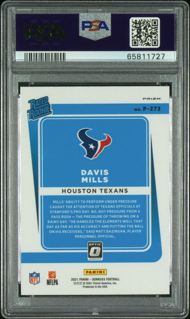 2021 Panini -  Donruss - Optic Preview Pink - Rated Rookie - Davis Mills -  #P-273 - PSA 9 - Texans