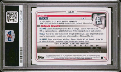 2020 Bowman Draft - Jordan Walker - Chrome - #BD57 - PSA 9 - St Louis Cardinals